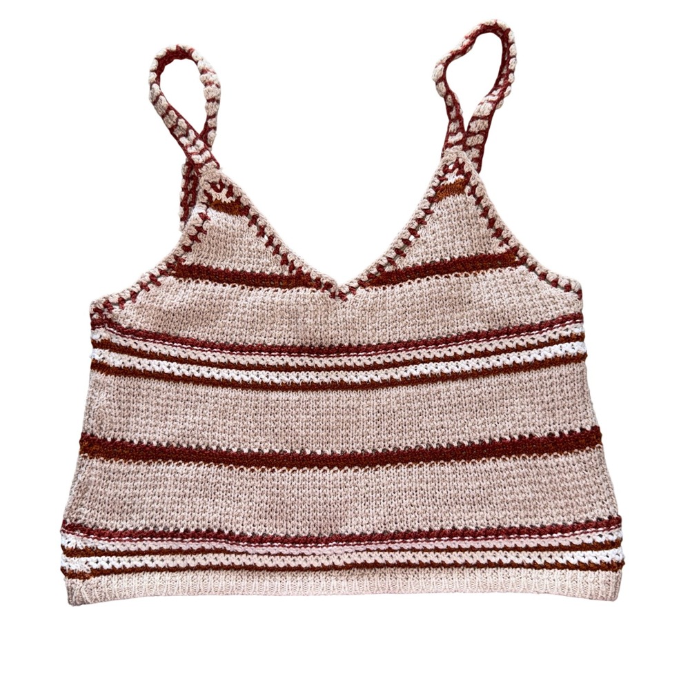 American Eagle Crochet Tank Top Small Pink‎ Multi Striped Boho Knit Camisole